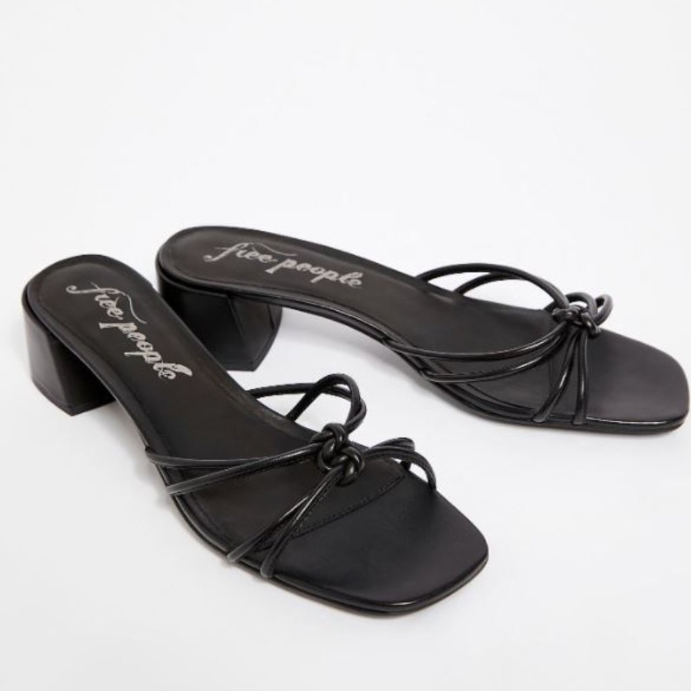 Free People | Petra Leather Block Heel Square Toe Black Size 39